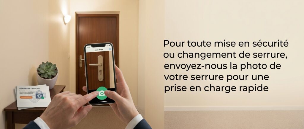 Une personne photographie sa serrure pour l'envoyer à ADA Serrurerie et obtenir une prise en charge rapide